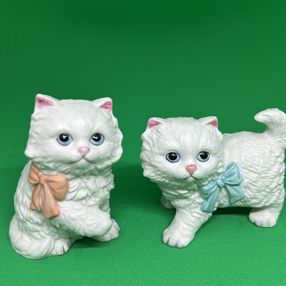 Home Interiors Kitten Cat With Bows Pair Figurines White HOMCO 1428 Vintage - Picture 4 of 7